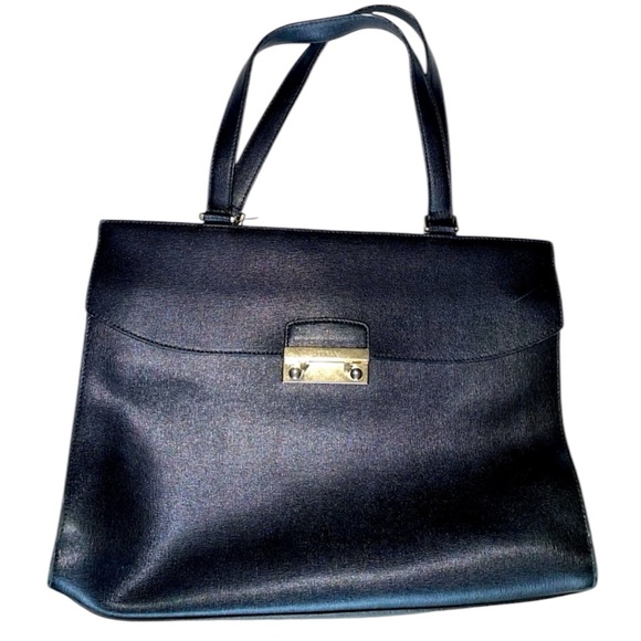 Furla Black Leather Handbag - handle‎ wear needs repair - Picture 1 of 9